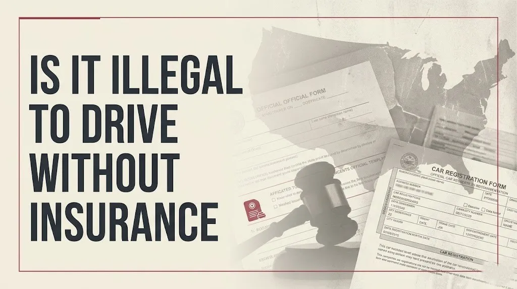 Is it illegal to drive without insurance headline with US map and legal document imagery