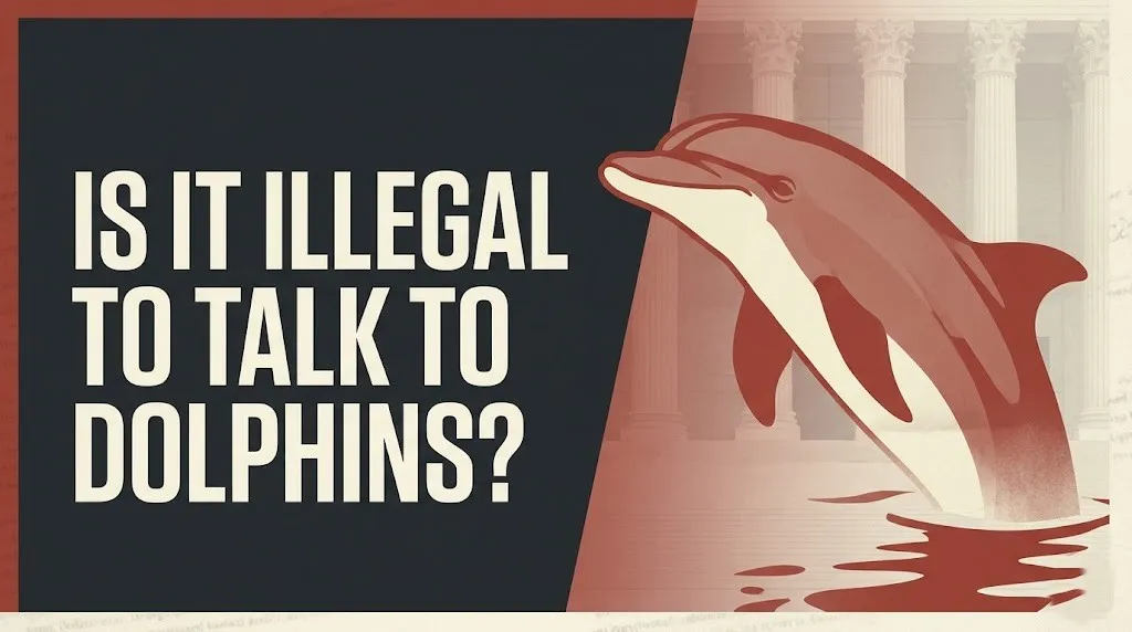 Is it illegal to talk to dolphins headline with dolphin silhouette and civic design